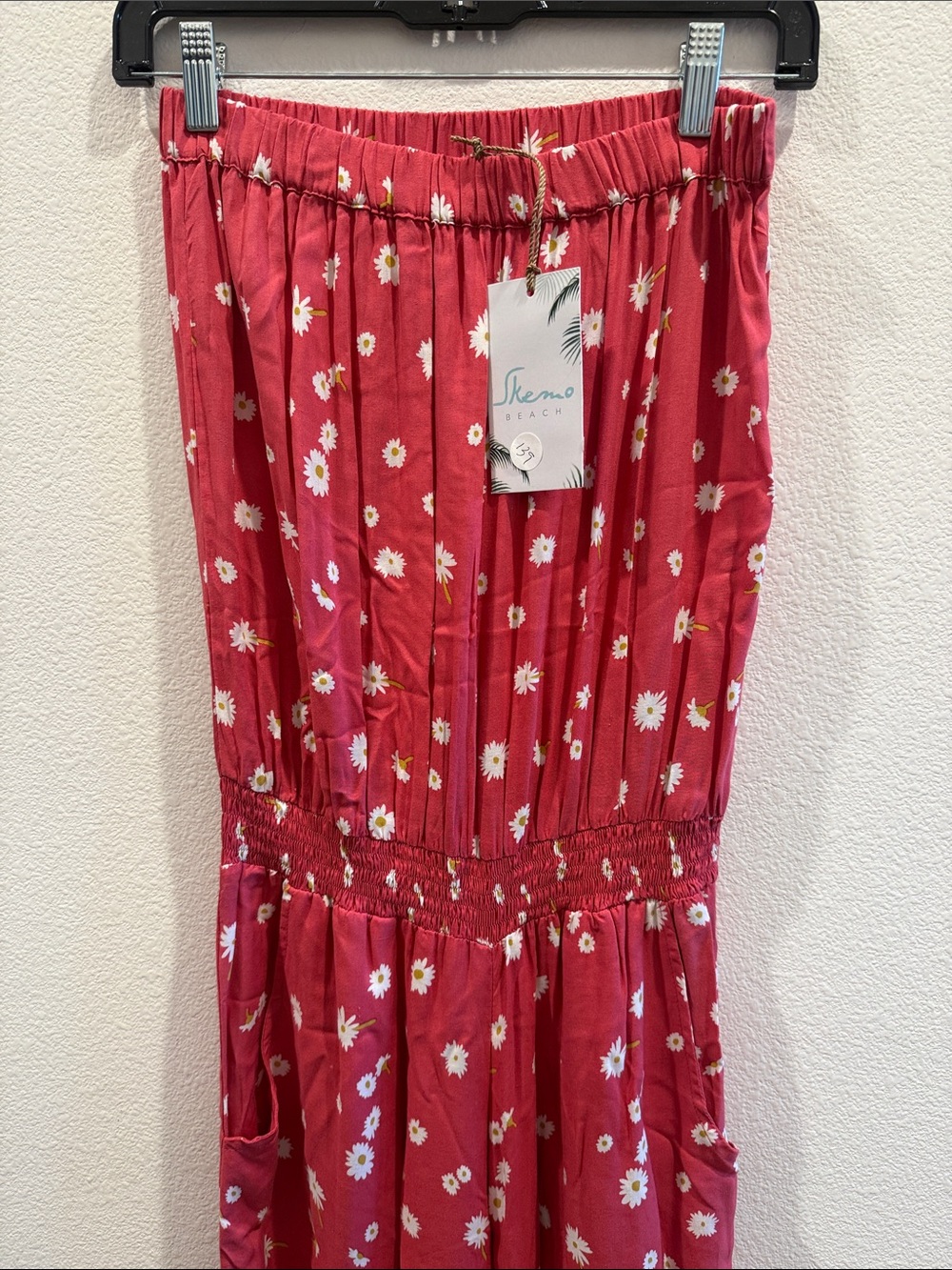 Strapless Floral Jumpsuit in Coral Pink